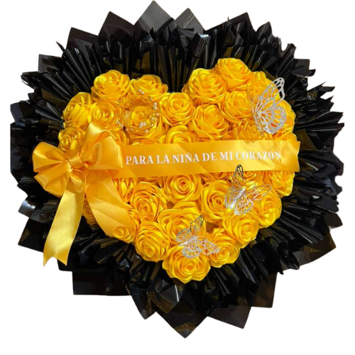 Heart-Shaped Eternal Rose Arrangement in Yellow and Black