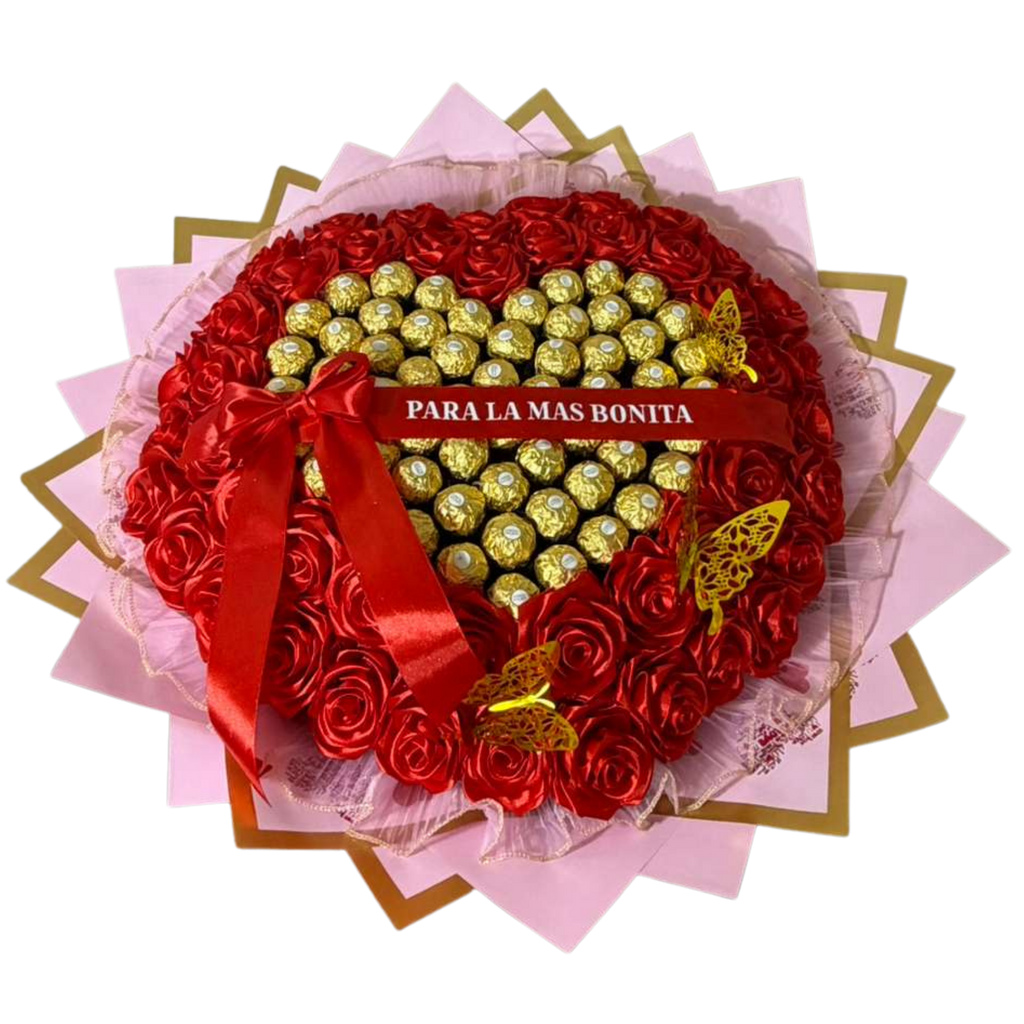 Heart-Shaped Eternal Rose Arrangement with Chocolates
