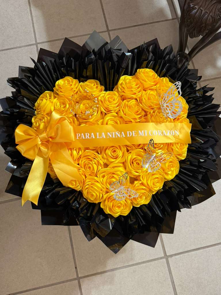 Heart-Shaped Eternal Rose Arrangement in Yellow and Black