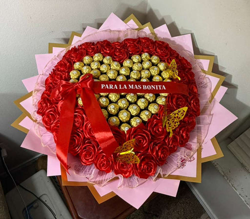 Heart-Shaped Eternal Rose Arrangement with Chocolates